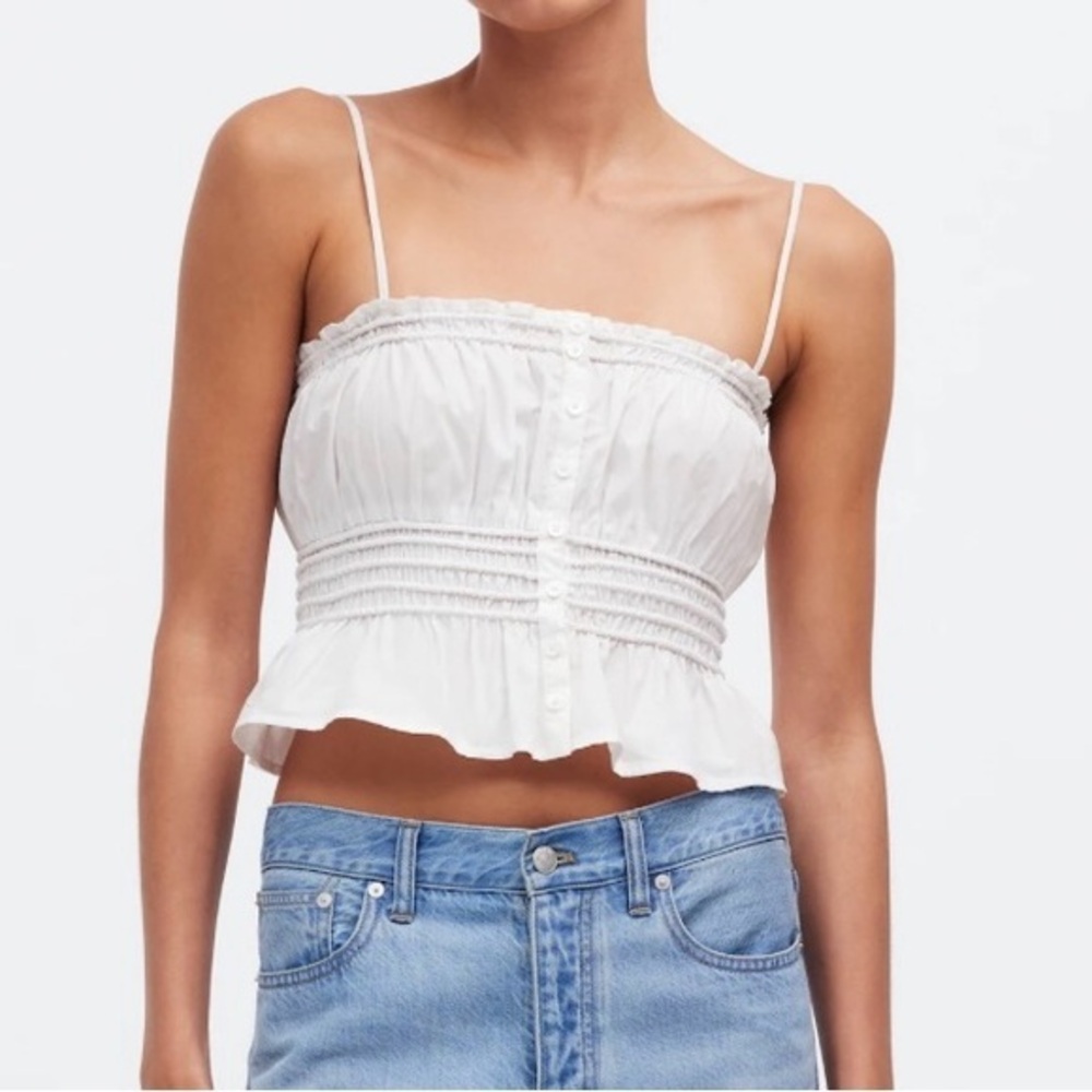 Madewell White Smocked Crop Top